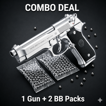 Silver M92 Beretta Airsoft Toy Gun Realistic Design Safe Fun For Play