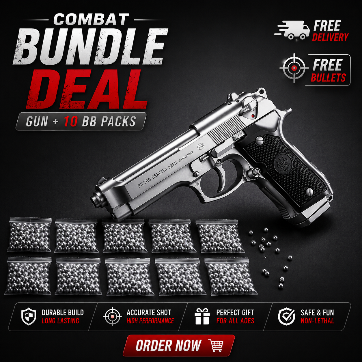 Silver Beretta M92 Combo Deal – Gun + BBs PackS