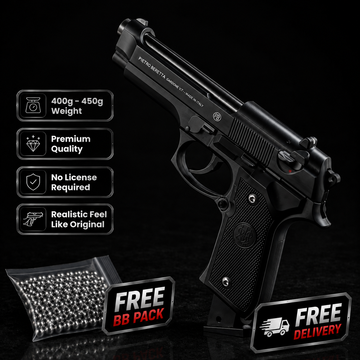 M92 Beretta Airsoft Toy Gun Realistic Design Safe Fun For Play.