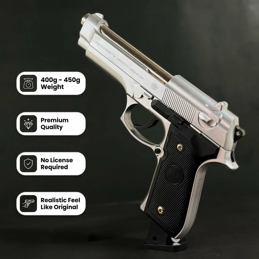 Silver M92 Beretta Airsoft Toy Gun Realistic Design Safe Fun For Play